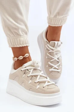 Discount Damskie Sneakersy Z Grubym Sznurowaniem Beżowe Vinali Damskie Buty Sportowe Na Platformie|Sneakersy Damskie