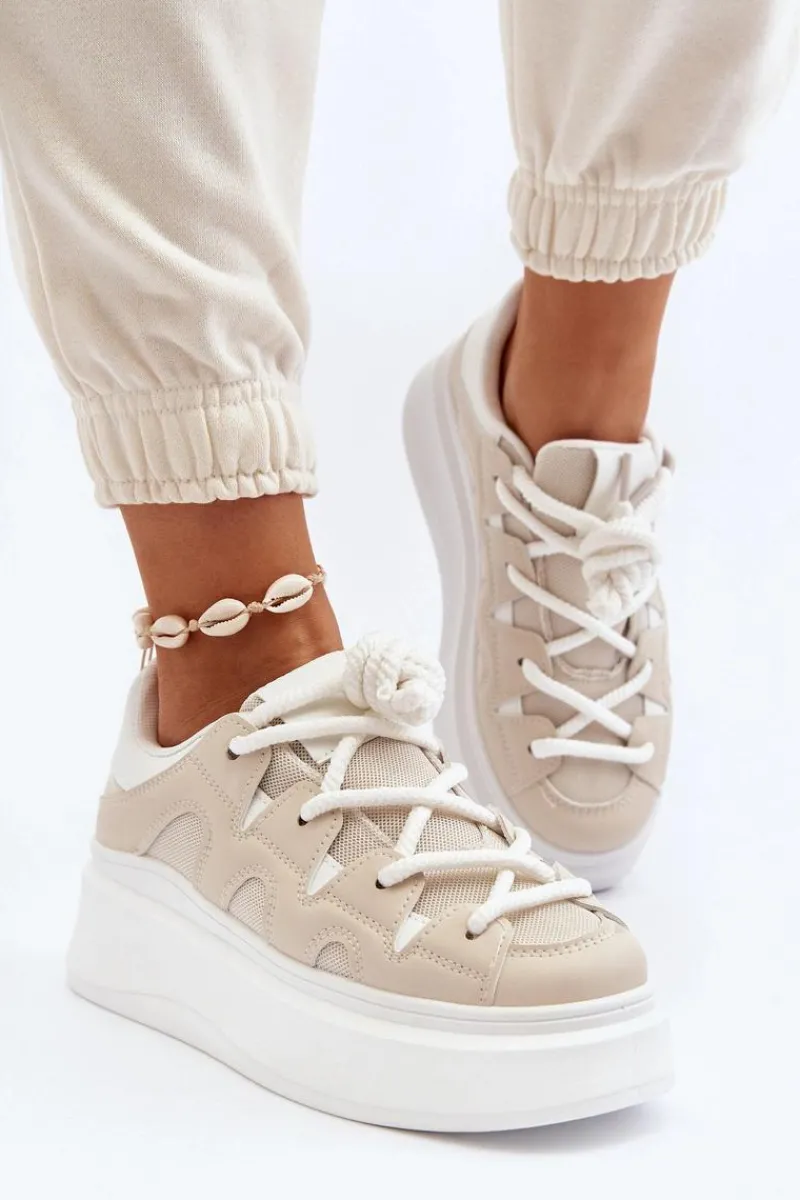 Discount Damskie Sneakersy Z Grubym Sznurowaniem Beżowe Vinali Damskie Buty Sportowe Na Platformie|Sneakersy Damskie