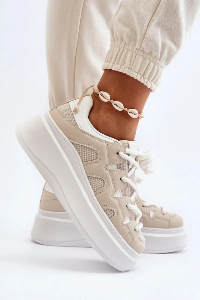 Discount Damskie Sneakersy Z Grubym Sznurowaniem Beżowe Vinali Damskie Buty Sportowe Na Platformie|Sneakersy Damskie