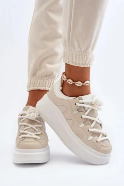 Discount Damskie Sneakersy Z Grubym Sznurowaniem Beżowe Vinali Damskie Buty Sportowe Na Platformie|Sneakersy Damskie