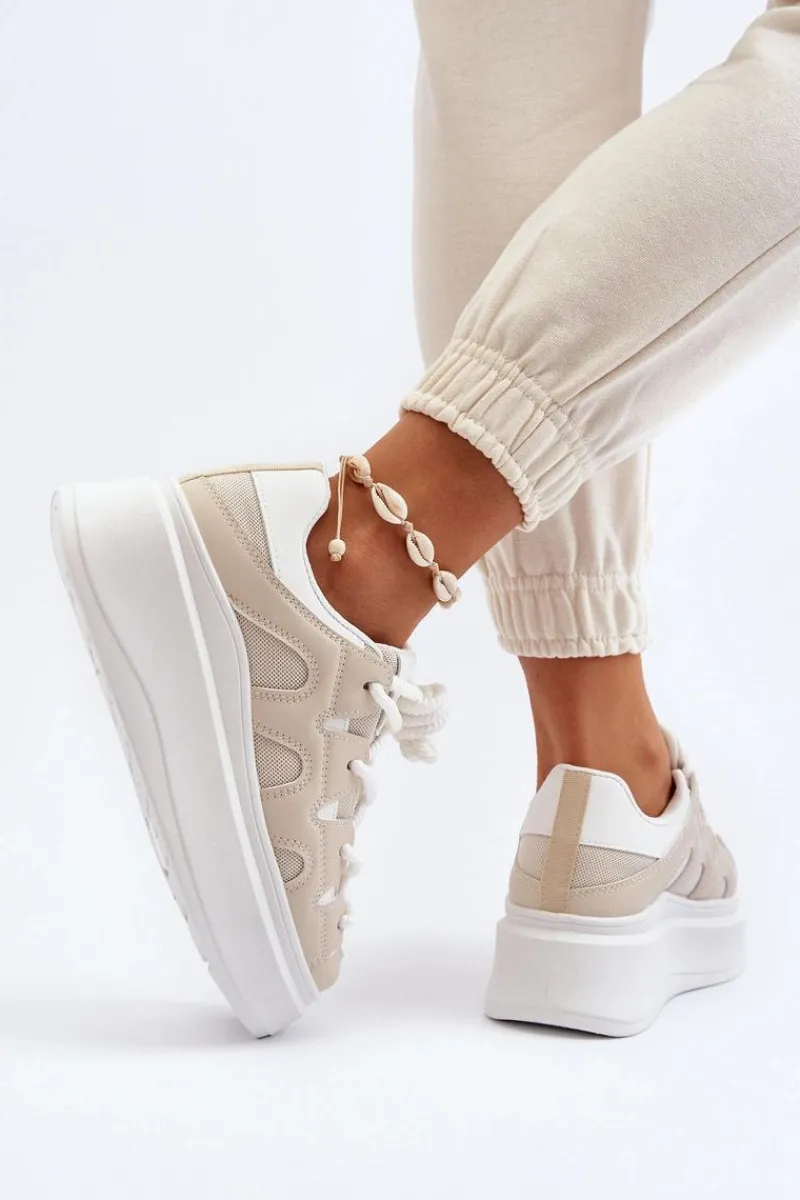 Discount Damskie Sneakersy Z Grubym Sznurowaniem Beżowe Vinali Damskie Buty Sportowe Na Platformie|Sneakersy Damskie