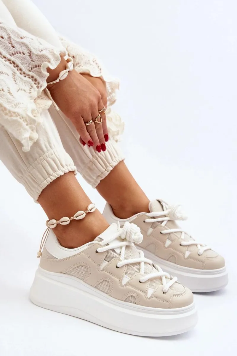 Discount Damskie Sneakersy Z Grubym Sznurowaniem Beżowe Vinali Damskie Buty Sportowe Na Platformie|Sneakersy Damskie