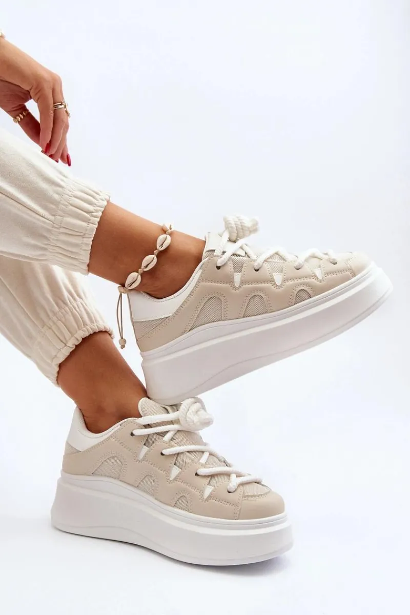 Discount Damskie Sneakersy Z Grubym Sznurowaniem Beżowe Vinali Damskie Buty Sportowe Na Platformie|Sneakersy Damskie