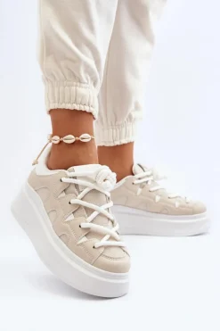 Discount Damskie Sneakersy Z Grubym Sznurowaniem Beżowe Vinali Damskie Buty Sportowe Na Platformie|Sneakersy Damskie