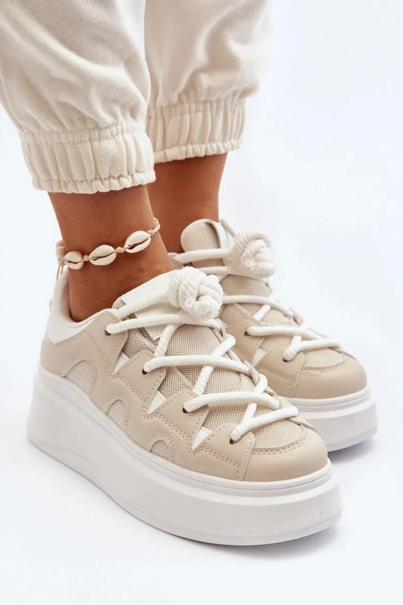 Discount Damskie Sneakersy Z Grubym Sznurowaniem Beżowe Vinali Damskie Buty Sportowe Na Platformie|Sneakersy Damskie