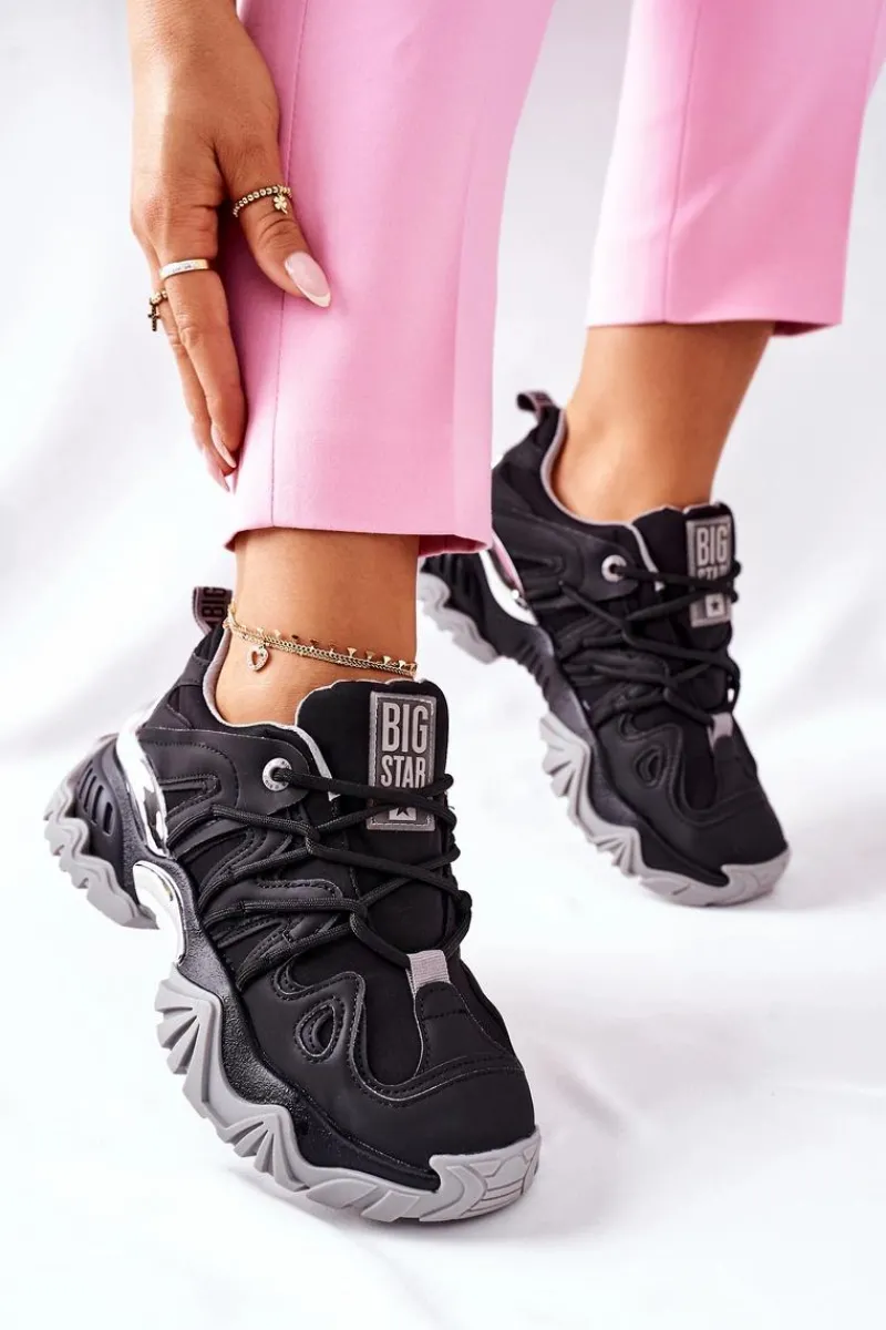 Damskie Sportowe Buty Memory Foam Big Star II274089 Czarne Damskie Buty Sportowe Na Platformie|Buty Sportowe Big Star