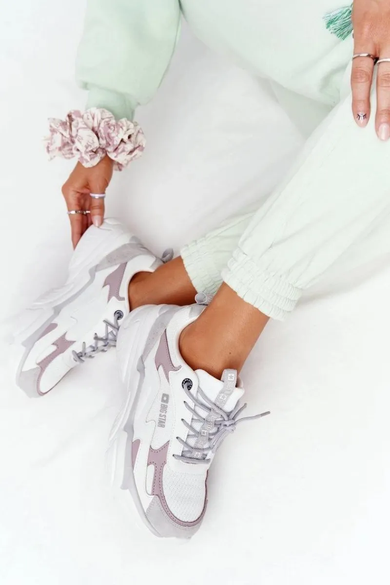 Discount Damskie Sportowe Buty Memory Foam Big Star HH274255 Biało-Fioletowe Damskie Trampki Damskie Big Star|Big Star