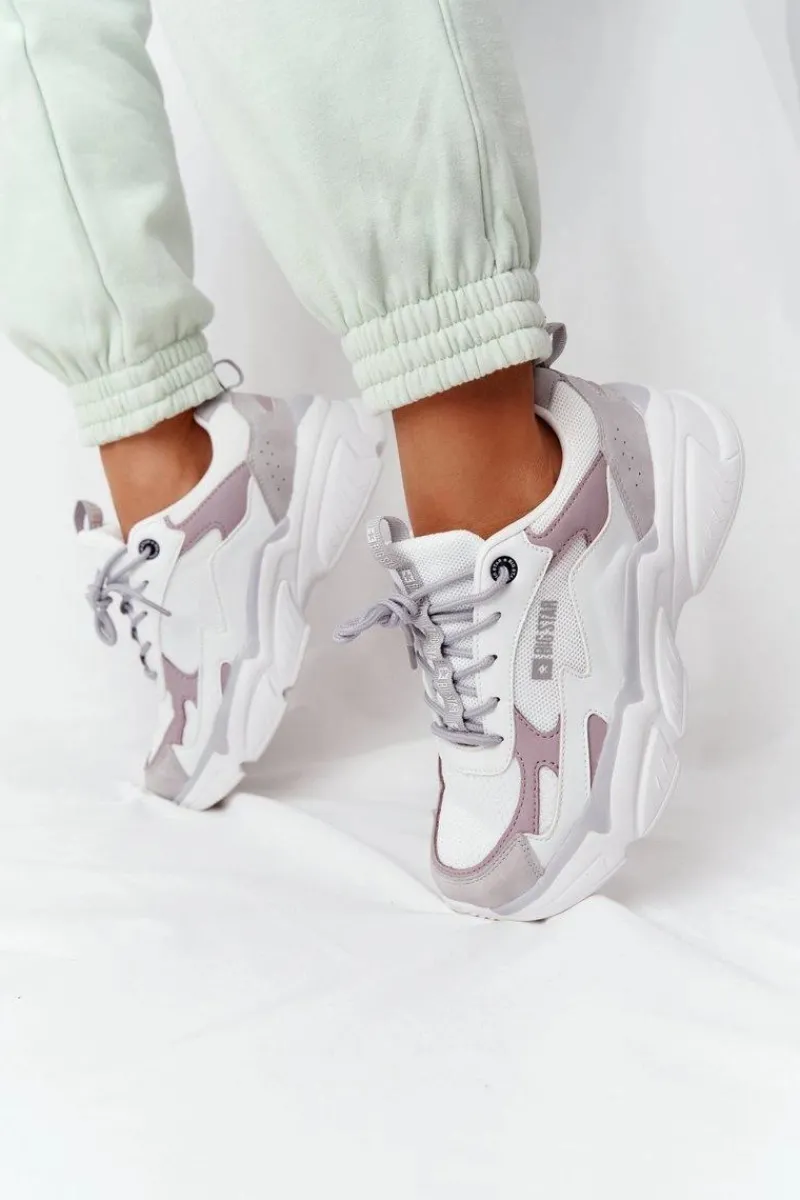 Discount Damskie Sportowe Buty Memory Foam Big Star HH274255 Biało-Fioletowe Damskie Trampki Damskie Big Star|Big Star