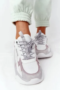 Discount Damskie Sportowe Buty Memory Foam Big Star HH274255 Biało-Fioletowe Damskie Trampki Damskie Big Star|Big Star