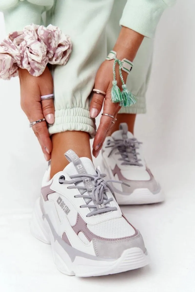 Discount Damskie Sportowe Buty Memory Foam Big Star HH274255 Biało-Fioletowe Damskie Trampki Damskie Big Star|Big Star