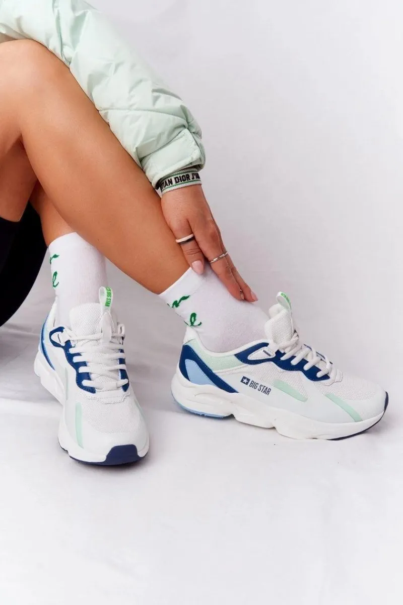 Sale Big Star Shoes Damskie Sportowe Buty Memory Foam Big Star HH274810 Biało-Zielone