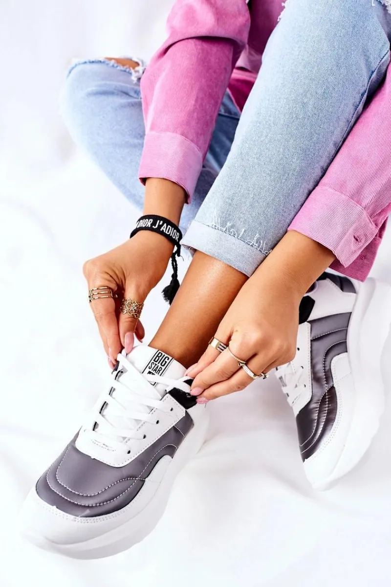 Damskie Sportowe Buty Memory Foam Big Star II274335 Białe Damskie Trampki Damskie Big Star|Buty Sportowe Na Platformie