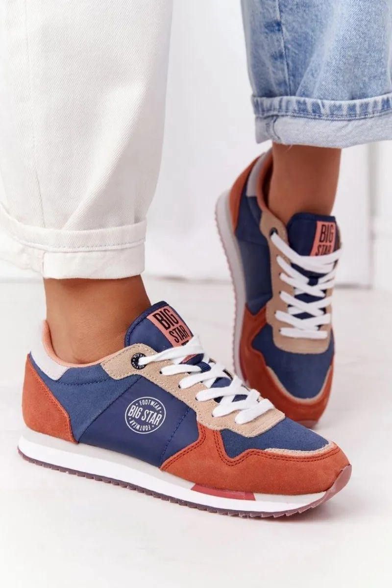 Online Damskie Sportowe Buty Memory Foam Big Star HH274567 Niebiesko-Pomarańczowe Damskie Trampki Damskie Big Star|Big Star