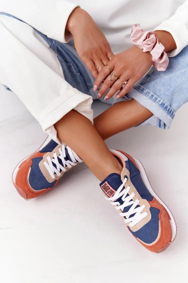 Online Damskie Sportowe Buty Memory Foam Big Star HH274567 Niebiesko-Pomarańczowe Damskie Trampki Damskie Big Star|Big Star