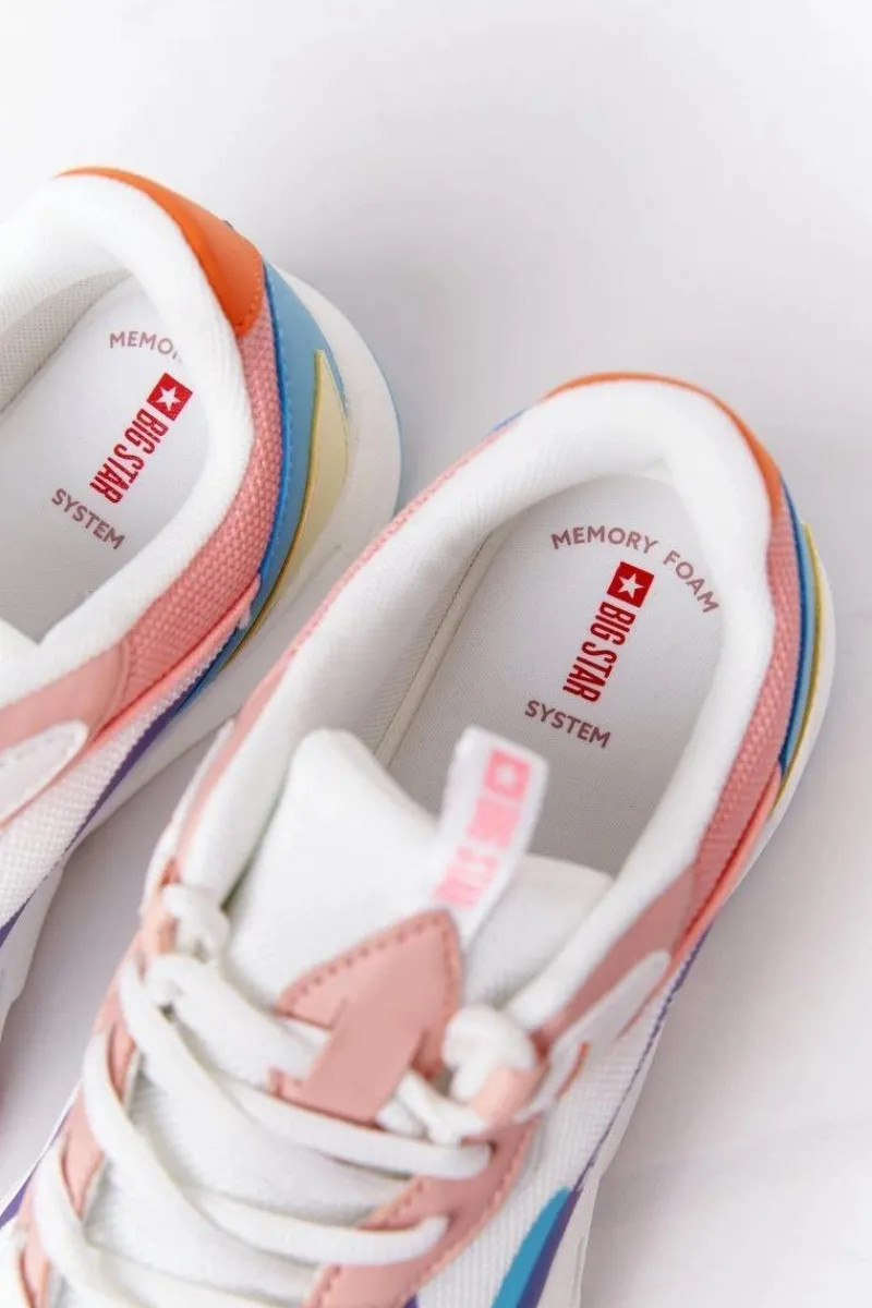 Clearance Damskie Sportowe Buty Memory Foam Big Star HH274809 Biało-Różowe Damskie Trampki Damskie Big Star|Big Star