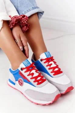 Best Damskie Sportowe Buty Memory Foam Big Star HH274526 Biało-Niebieskie Damskie Trampki Damskie Big Star|Big Star