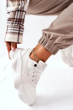 Sale Damskie Sportowe Buty Memory Foam Big Star II274359 Białe Damskie Trampki Damskie Big Star|Big Star