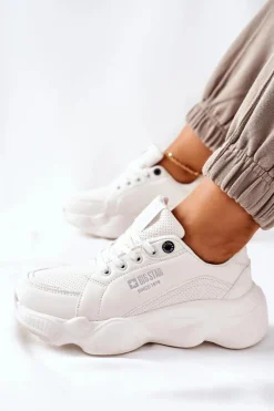 Sale Damskie Sportowe Buty Memory Foam Big Star II274359 Białe Damskie Trampki Damskie Big Star|Big Star