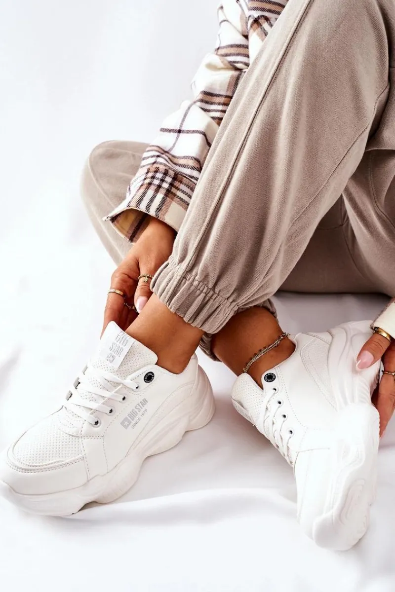 Sale Damskie Sportowe Buty Memory Foam Big Star II274359 Białe Damskie Trampki Damskie Big Star|Big Star