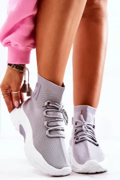 Discount Boto Damskie Sportowe Buty Skarpetkowe Szare KeSports Szary