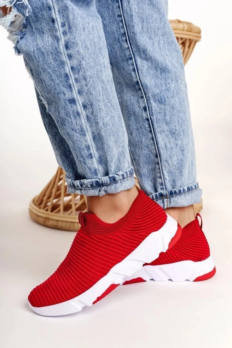 Sale Damskie Sportowe Buty Slip-on Big Star DD274463 Czerwone Damskie Trampki Damskie Slip-On|Trampki Damskie Big Star