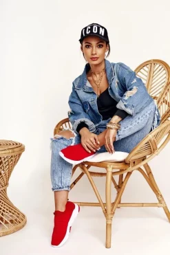 Sale Damskie Sportowe Buty Slip-on Big Star DD274463 Czerwone Damskie Trampki Damskie Slip-On|Trampki Damskie Big Star