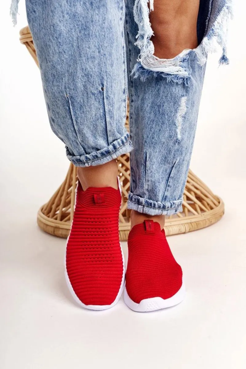 Sale Damskie Sportowe Buty Slip-on Big Star DD274463 Czerwone Damskie Trampki Damskie Slip-On|Trampki Damskie Big Star