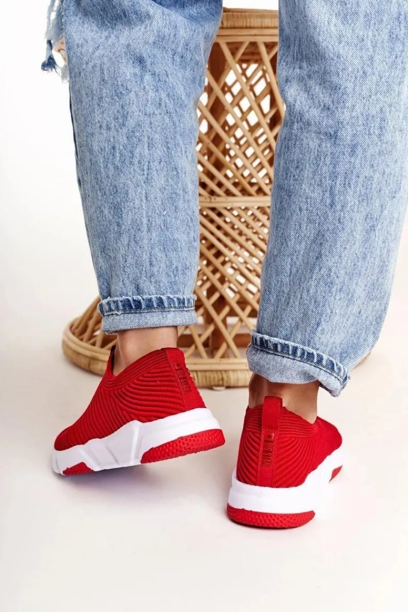 Sale Damskie Sportowe Buty Slip-on Big Star DD274463 Czerwone Damskie Trampki Damskie Slip-On|Trampki Damskie Big Star