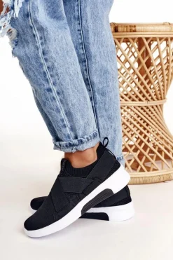 Hot Damskie Sportowe Buty Slip-on Memory Foam System Big Star FF274890 Czarne Damskie Trampki Damskie Slip-On|Trampki Damskie Big Star