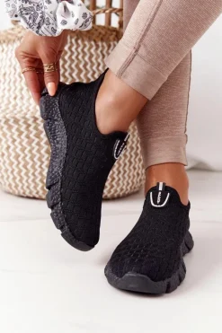 Outlet Boto Damskie Sportowe Buty Slip-on Czarne Marathon