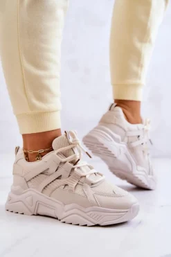 Sneakersy Damskie>Evento Damskie Sportowe Buty Sneakersy Beżowe Daren