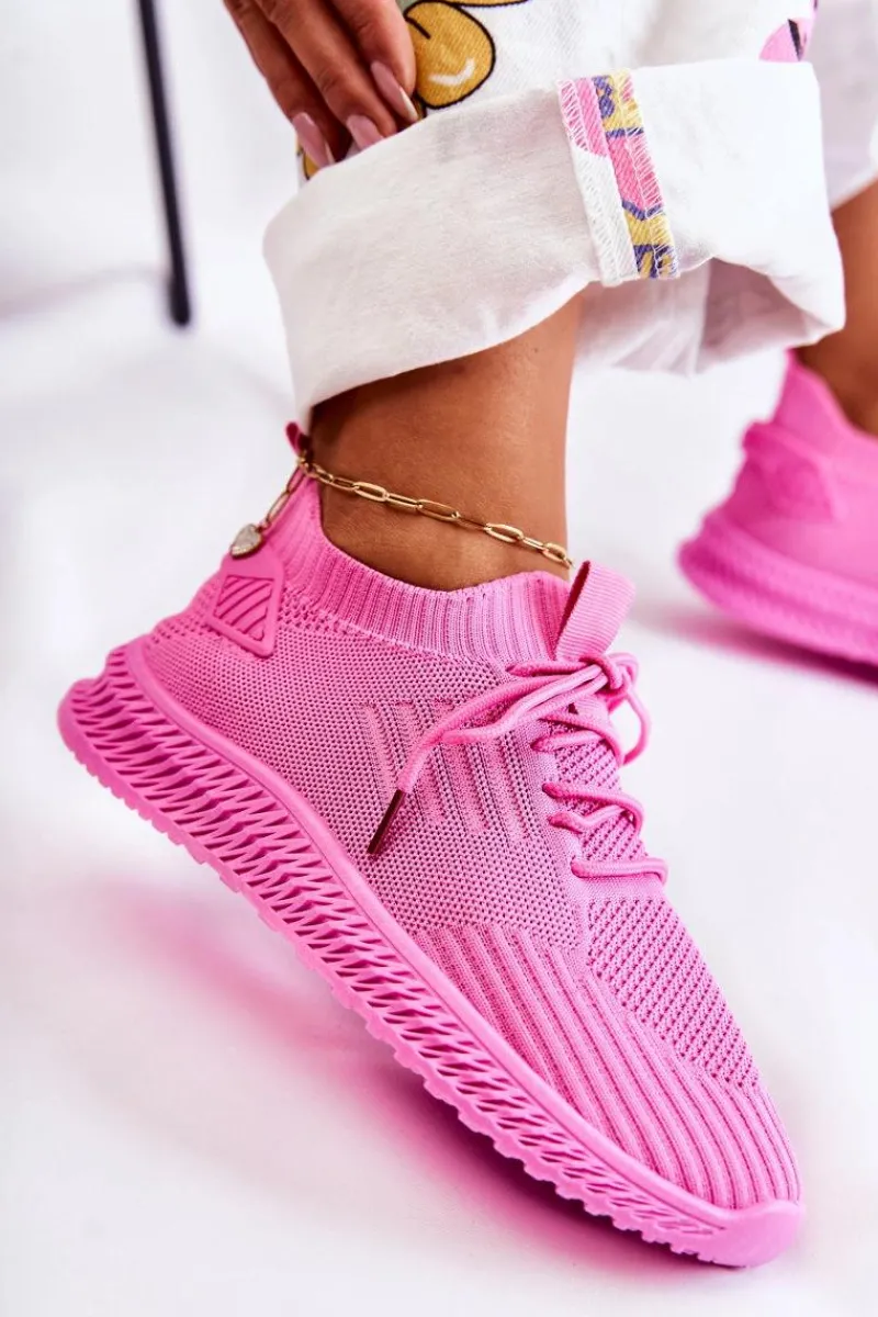 Boto Damskie Sportowe Buty Sneakersy Materiałowe Różowe Storia