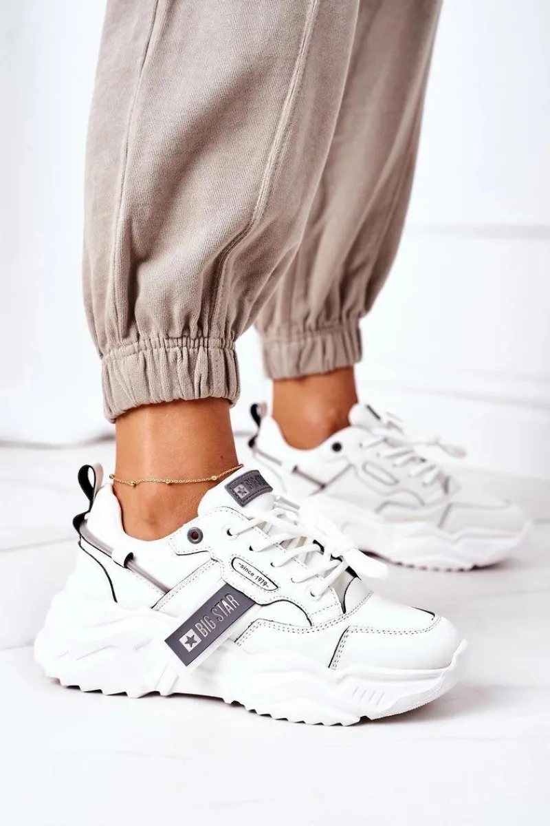 Sale Damskie Sportowe Buty Sneakersy Big Star GG274213 Biało-Szare Damskie Trampki Damskie Big Star|Big Star
