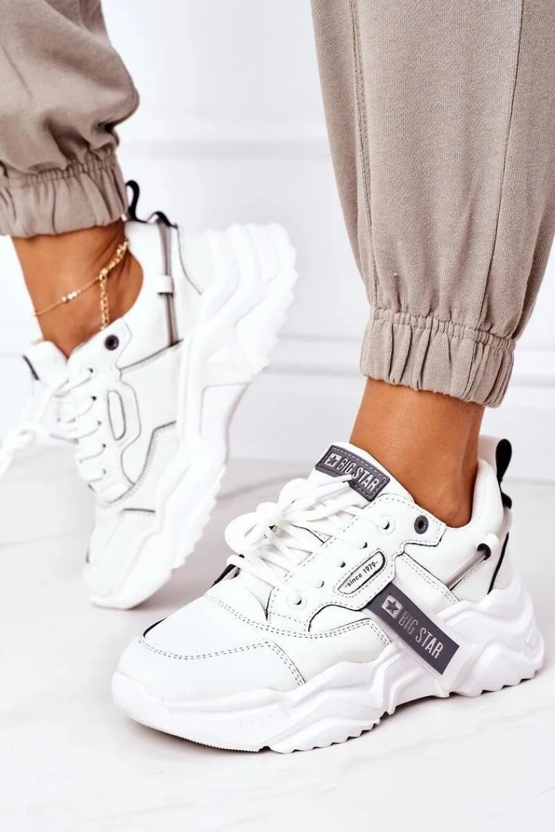 Sale Damskie Sportowe Buty Sneakersy Big Star GG274213 Biało-Szare Damskie Trampki Damskie Big Star|Big Star