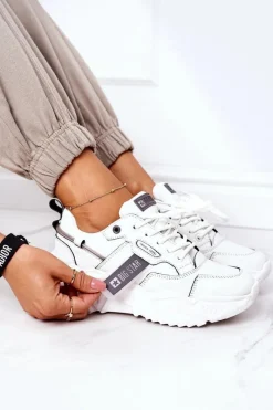Sale Damskie Sportowe Buty Sneakersy Big Star GG274213 Biało-Szare Damskie Trampki Damskie Big Star|Big Star
