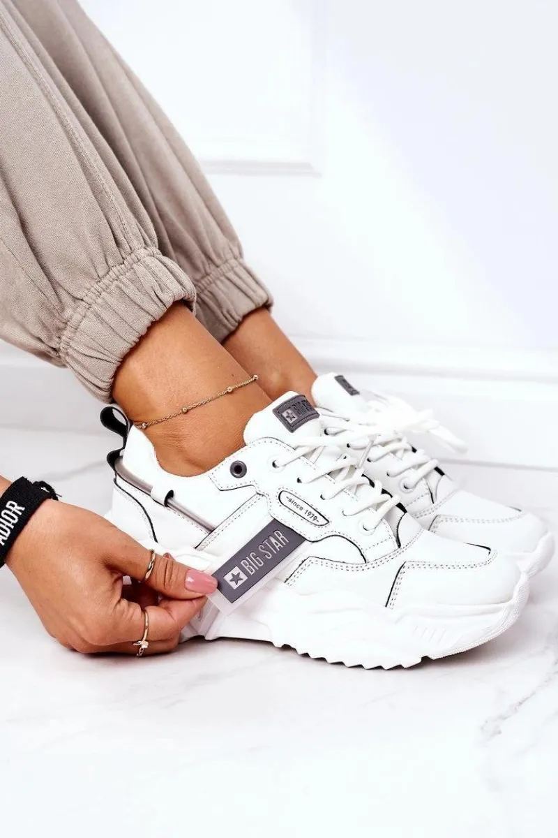 Sale Damskie Sportowe Buty Sneakersy Big Star GG274213 Biało-Szare Damskie Trampki Damskie Big Star|Big Star