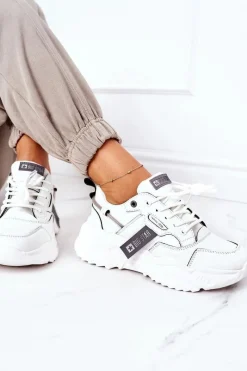 Sale Damskie Sportowe Buty Sneakersy Big Star GG274213 Biało-Szare Damskie Trampki Damskie Big Star|Big Star