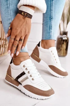 Sneakersy Damskie>Boto Damskie Sportowe Buty Sneakersy Białe-Khaki Lifestyle