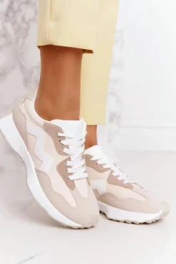 Buty Sportowe Na Platformie>Boto Damskie Sportowe Buty Sneakersy Beżowe Move On