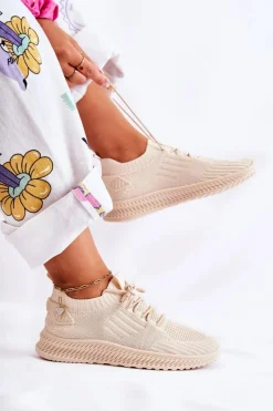Damskie Sportowe Buty Sneakersy Materiałowe Jasnobeżowe Storia Damskie Buty Sportowe Na Platformie