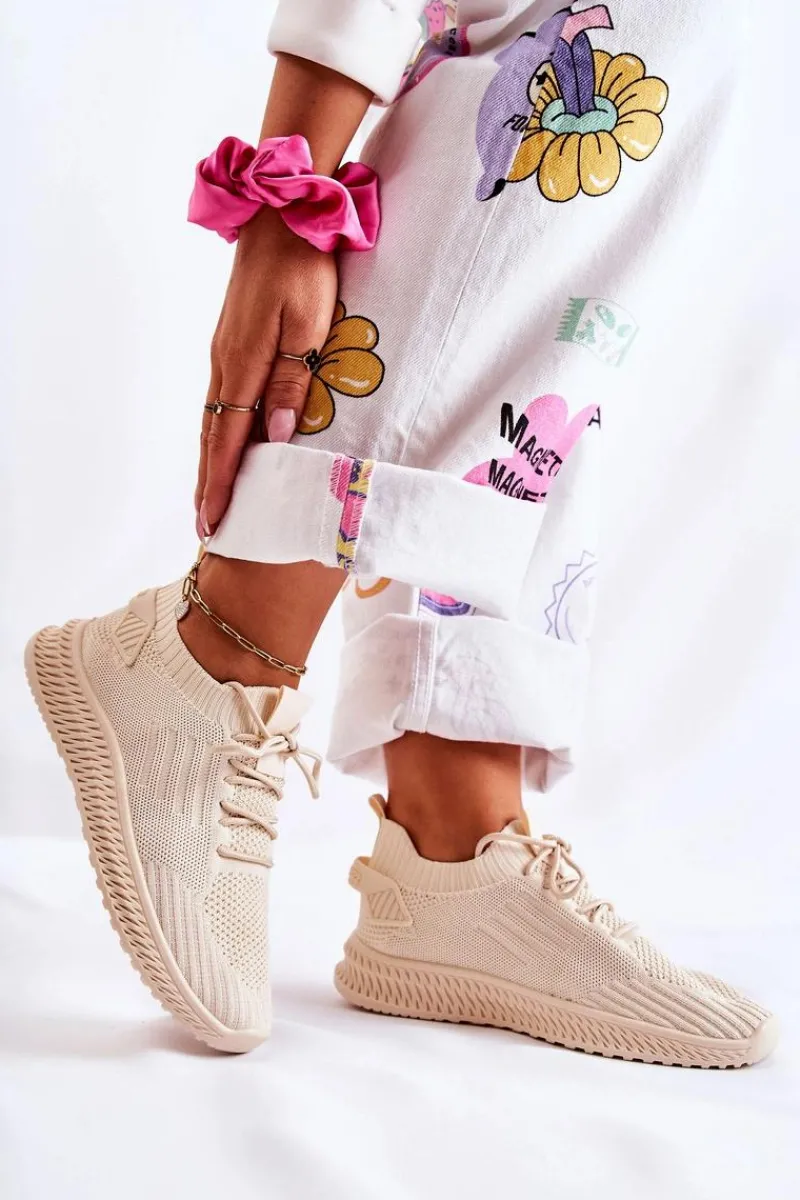 Damskie Sportowe Buty Sneakersy Materiałowe Jasnobeżowe Storia Damskie Buty Sportowe Na Platformie
