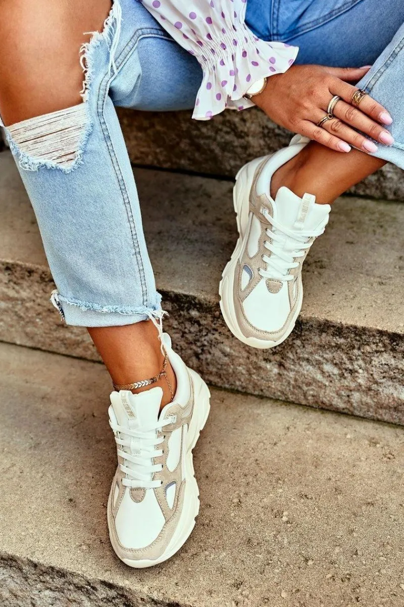 Discount Big Star Shoes Damskie Sportowe Buty Sneakersy Big Star GG274657 Biało-Beżowe