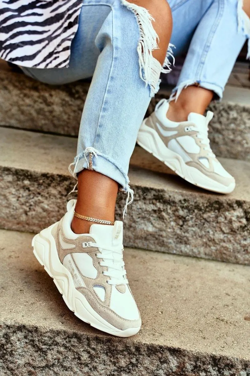Discount Big Star Shoes Damskie Sportowe Buty Sneakersy Big Star GG274657 Biało-Beżowe