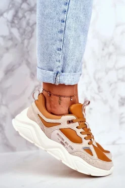 Trampki Damskie Big Star|Big Star>Big Star Shoes Damskie Sportowe Buty Sneakersy Big Star GG274653 Beżowo-Brązowe