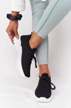 Outlet Damskie Sportowe Buty Sneakersy Czarne Z Białą Podeszwą Ruler Damskie Buty Sportowe Na Platformie