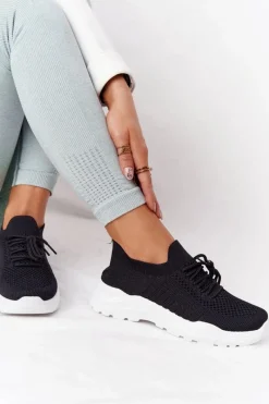 Outlet Damskie Sportowe Buty Sneakersy Czarne Z Białą Podeszwą Ruler Damskie Buty Sportowe Na Platformie