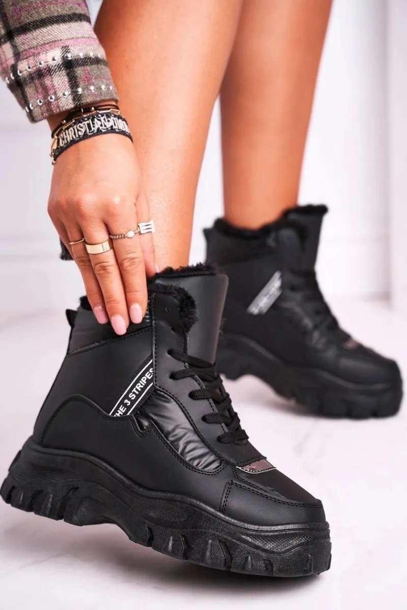 Śniegowce Damskie|Botki Sznurowane>Boto Damskie Sportowe Śniegowce Z Futerkiem Czarne Euphoria