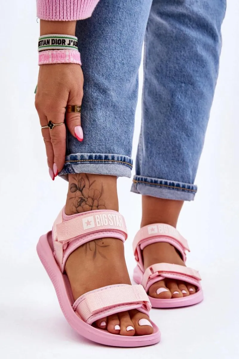 Online Damskie Sportowe Sandały Big Star LL274729 Różowe Damskie Sandały Big Star|Sandały Płaskie