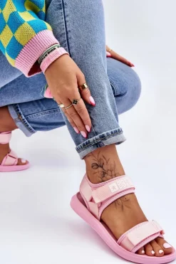 Online Damskie Sportowe Sandały Big Star LL274729 Różowe Damskie Sandały Big Star|Sandały Płaskie