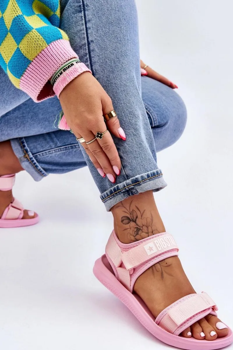 Online Damskie Sportowe Sandały Big Star LL274729 Różowe Damskie Sandały Big Star|Sandały Płaskie